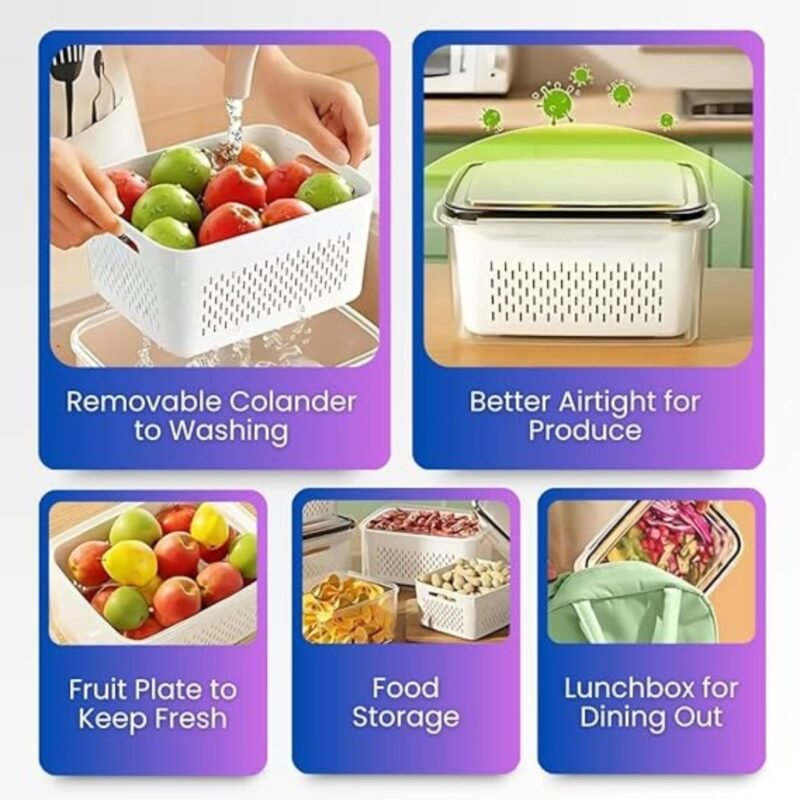 Raxoom 12 Piece Plastic Fridge Organizers and Storage Drain Food Container For Fruits Vehetables Berry Lettuce Salad | Leak-proof Airtight Food Storage Containers with Lids with Colanders, BPA-Free - Image 8
