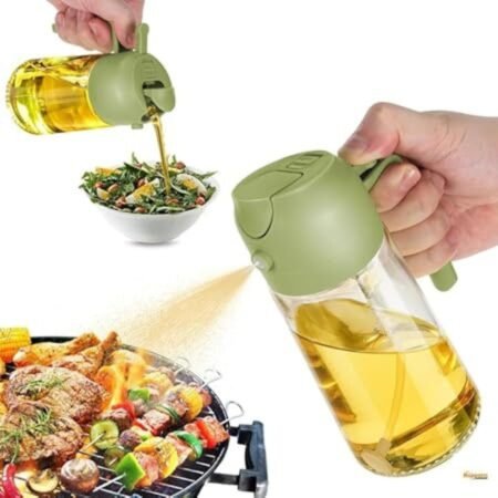 Raxoom Oil Spray Bottle 17oz Oil Dispenser Bottle for Kitchen - 500ml Olive Oil Bottle - 2-in-1 Olive Oil Dispenser and oil Sprayer - Perfect for Cooking, Salads, and Barbecue (Green)