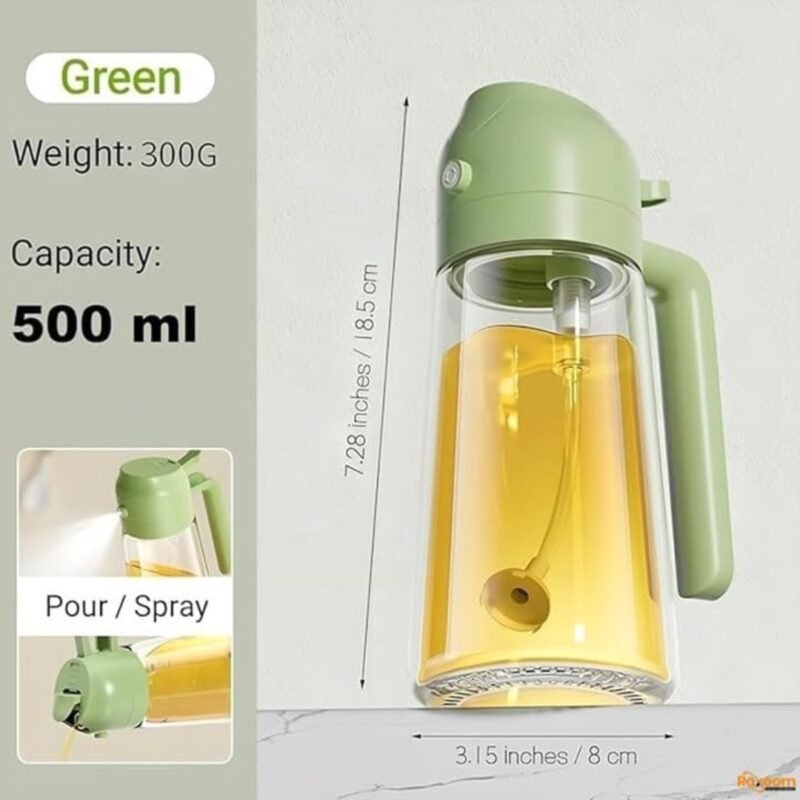 Raxoom Oil Spray Bottle 17oz Oil Dispenser Bottle for Kitchen - 500ml Olive Oil Bottle - 2-in-1 Olive Oil Dispenser and oil Sprayer - Perfect for Cooking, Salads, and Barbecue (Green) - Image 6