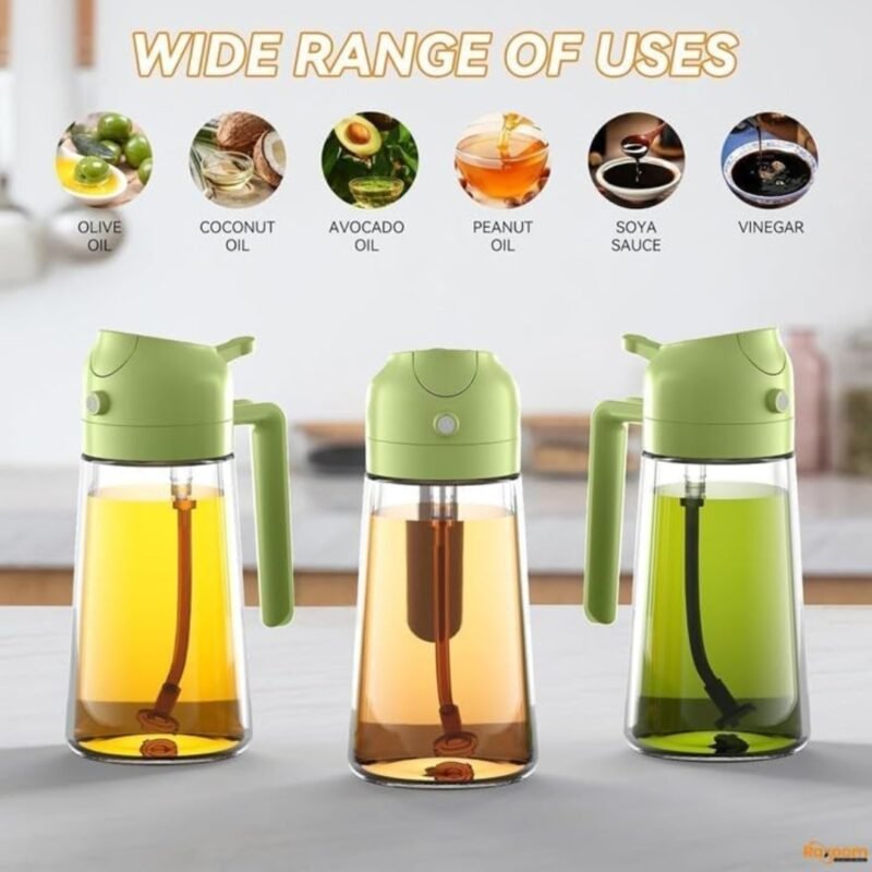 Raxoom Oil Spray Bottle 17oz Oil Dispenser Bottle for Kitchen - 500ml Olive Oil Bottle - 2-in-1 Olive Oil Dispenser and oil Sprayer - Perfect for Cooking, Salads, and Barbecue (Green) - Image 5