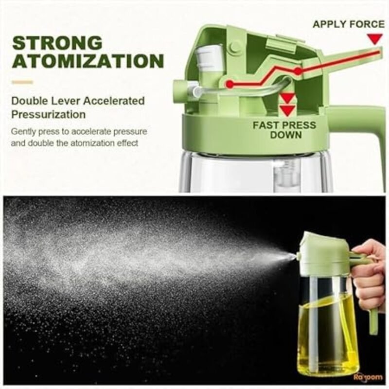 Raxoom Oil Spray Bottle 17oz Oil Dispenser Bottle for Kitchen - 500ml Olive Oil Bottle - 2-in-1 Olive Oil Dispenser and oil Sprayer - Perfect for Cooking, Salads, and Barbecue (Green) - Image 4