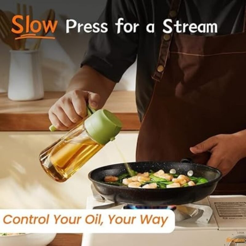 Raxoom Oil Spray Bottle 17oz Oil Dispenser Bottle for Kitchen - 500ml Olive Oil Bottle - 2-in-1 Olive Oil Dispenser and oil Sprayer - Perfect for Cooking, Salads, and Barbecue (Green) - Image 3