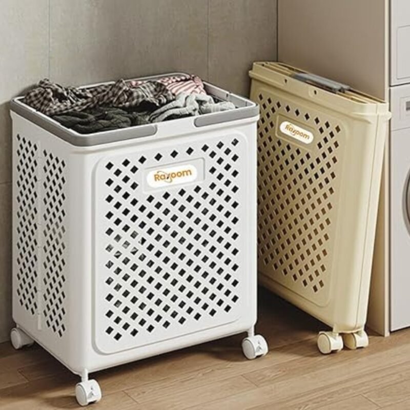 Raxoom Foldable Laundry Basket For Dirty Clothing | Modern Design with Upto 50L Storage Capacity | With 4 Wheels Cloth Storage or Multi Purpose Organizer 36 * 28 * 49CM (Large, White) - Image 5