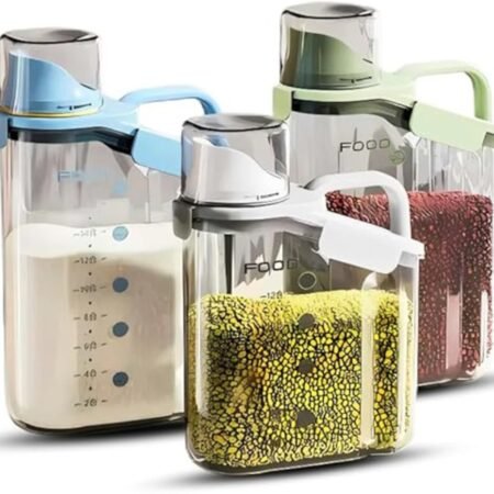 Raxoom 3-Piece Cereal Container Set | Airtight Food Storage Container | handled kitchen organizer + Measuring Cup | BPA-Free Plastic Rice container | 3 Sizes Set for home storage and organizer