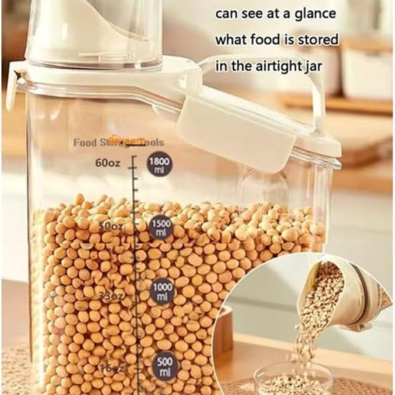 Raxoom 3-Piece Cereal Container Set | Airtight Food Storage Container | handled kitchen organizer + Measuring Cup | BPA-Free Plastic Rice container | 3 Sizes Set for home storage and organizer - Image 5