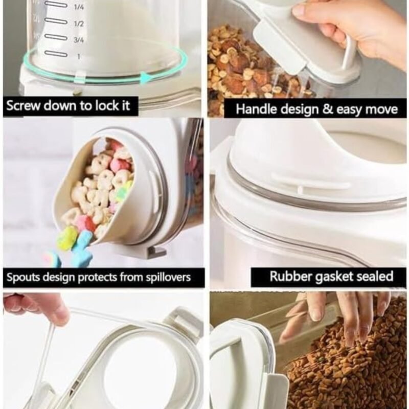 Raxoom 3-Piece Cereal Container Set | Airtight Food Storage Container | handled kitchen organizer + Measuring Cup | BPA-Free Plastic Rice container | 3 Sizes Set for home storage and organizer - Image 3