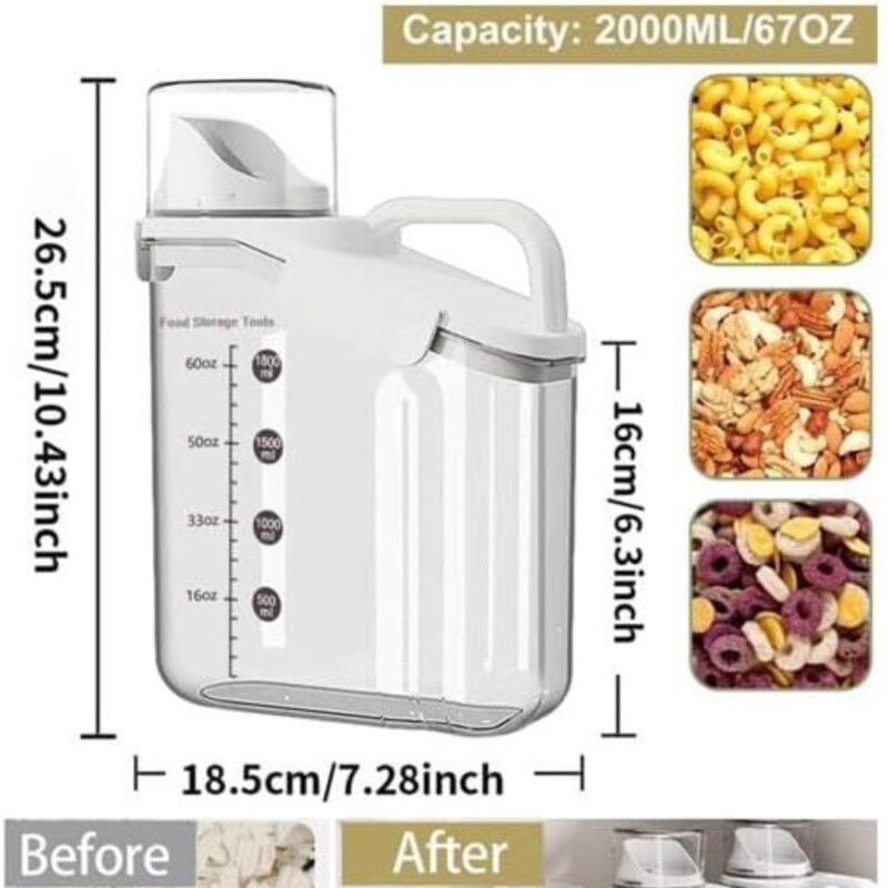 Raxoom 3-Piece Cereal Container Set | Airtight Food Storage Container | handled kitchen organizer + Measuring Cup | BPA-Free Plastic Rice container | 3 Sizes Set for home storage and organizer - Image 2