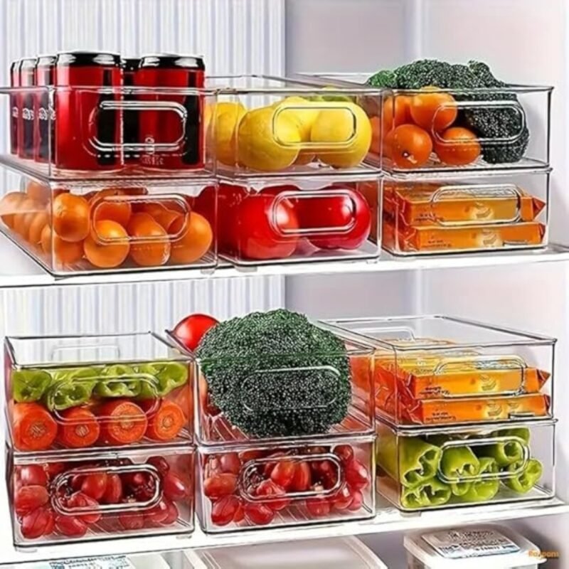 Raxoom Fridge Organizers and Storage Containers | Stackable Clear Refrigerator Organizer Bins with Handles | Ideal for Cabinets, Shelves, Drawers, Freezer | Food Safe, BPA Free (Pack of 2) (Small) - Image 11
