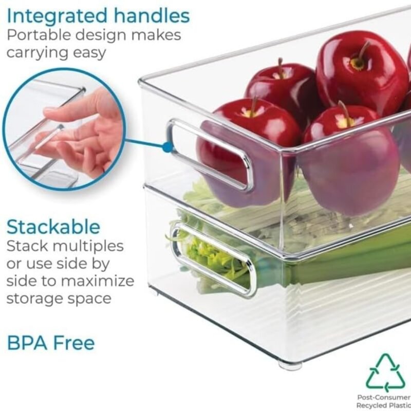 Raxoom Fridge Organizers and Storage Containers | Stackable Clear Refrigerator Organizer Bins with Handles | Ideal for Cabinets, Shelves, Drawers, Freezer | Food Safe, BPA Free (Pack of 2) (Small) - Image 8