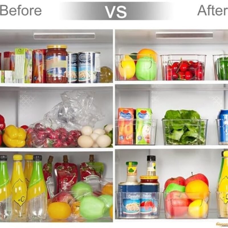 Raxoom Fridge Organizers and Storage Containers | Stackable Clear Refrigerator Organizer Bins with Handles | Ideal for Cabinets, Shelves, Drawers, Freezer | Food Safe, BPA Free (Pack of 2) (Small) - Image 4