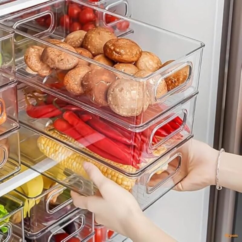 Raxoom Fridge Organizers and Storage Containers | Stackable Clear Refrigerator Organizer Bins with Handles | Ideal for Cabinets, Shelves, Drawers, Freezer | Food Safe, BPA Free (Pack of 2) (Small) - Image 2