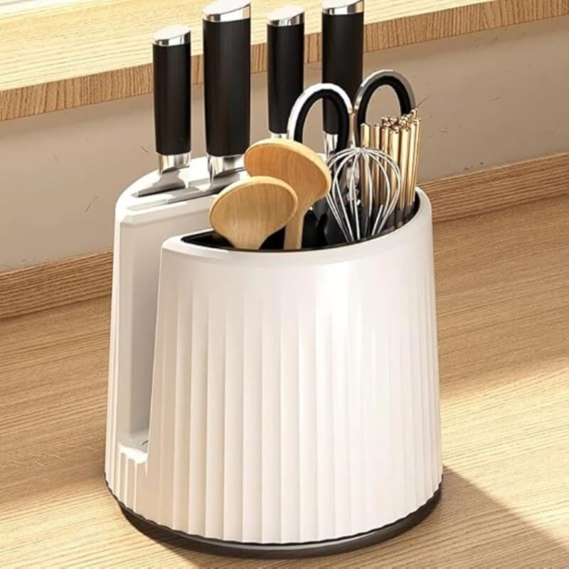 Kitchen Knife Holder, Cutting Board Stand, Spoon and Chopsticks Holder, White - Image 7