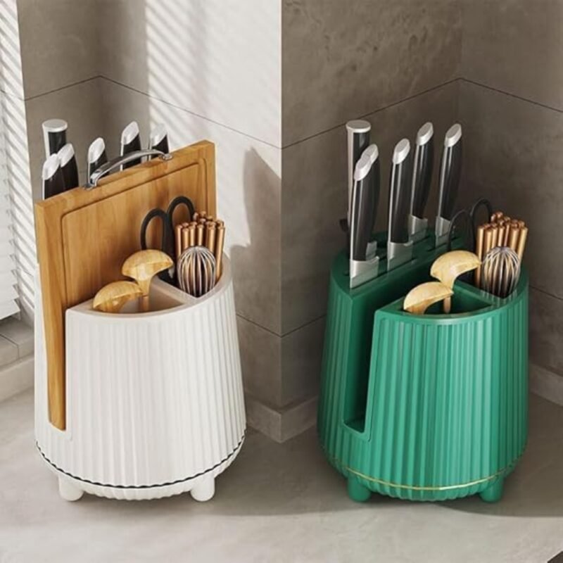 Kitchen Knife Holder, Cutting Board Stand, Spoon and Chopsticks Holder, White - Image 6