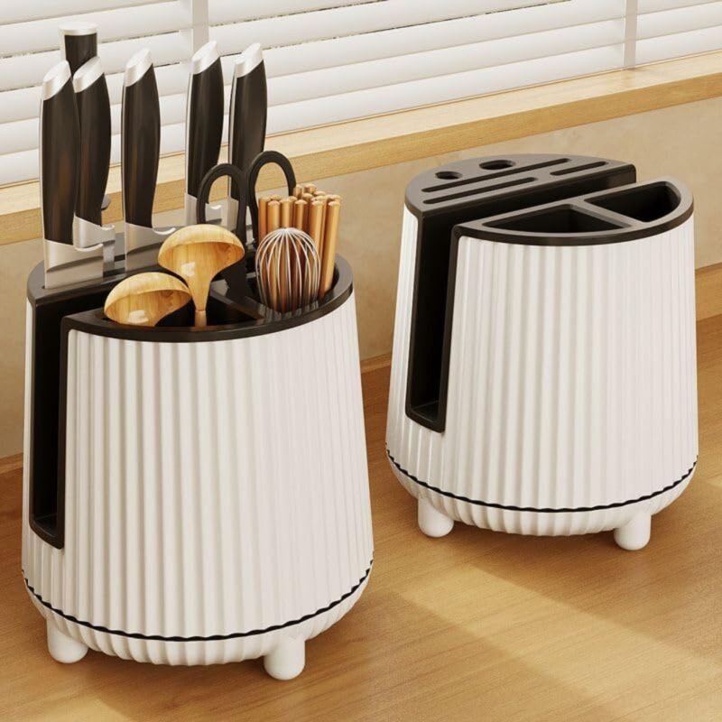Kitchen Knife Holder, Cutting Board Stand, Spoon and Chopsticks Holder, White - Image 2