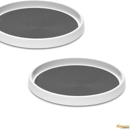 25cm Non-Slip Turntable Lazy Susan Organizer [2-Pack] - 360 Degree Rotating Tray Rack for Cabinet and Tabletop, Pantry Storage, Kitchen, Fridge, Vanity, Countertop, Spice Carousel (Medium)