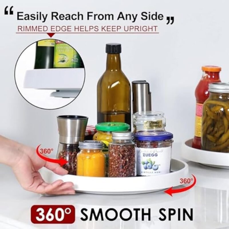 25cm Non-Slip Turntable Lazy Susan Organizer [2-Pack] - 360 Degree Rotating Tray Rack for Cabinet and Tabletop, Pantry Storage, Kitchen, Fridge, Vanity, Countertop, Spice Carousel (Medium) - Image 5