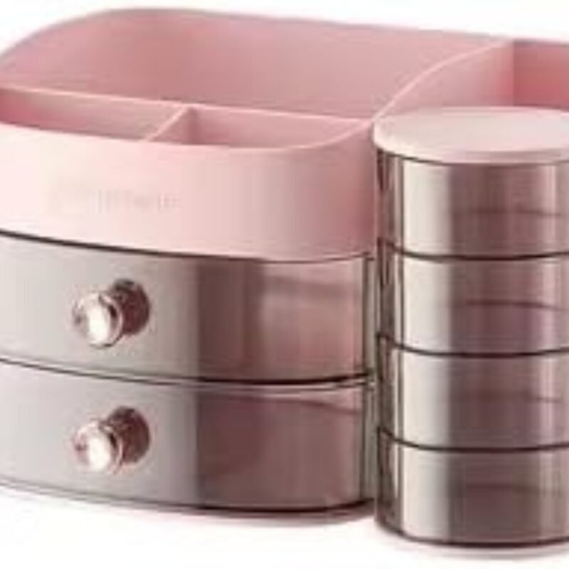 Raxoom 3 Tier Clear Makeup Organizer with Drawer, Cosmetic Storage for Dresser Countertop and Bathroom Vanity, Beauty Holder for Lipstick Brush Skincare(pink) - Image 5