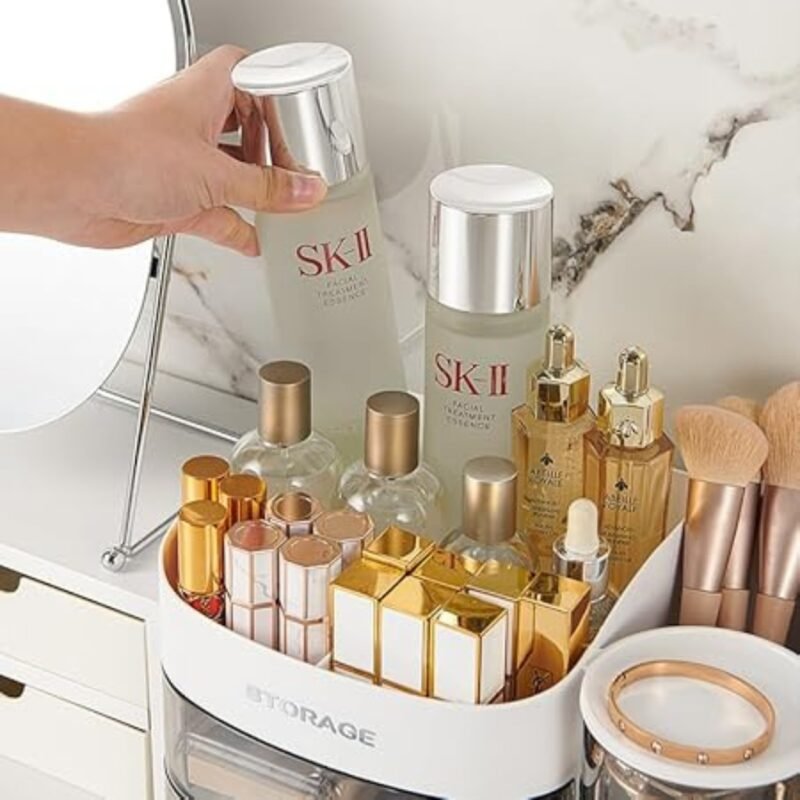 Raxoom 3 Tier Clear Makeup Organizer with Drawer, Cosmetic Storage for Dresser Countertop and Bathroom Vanity, Beauty Holder for Lipstick Brush Skincare(pink) - Image 4