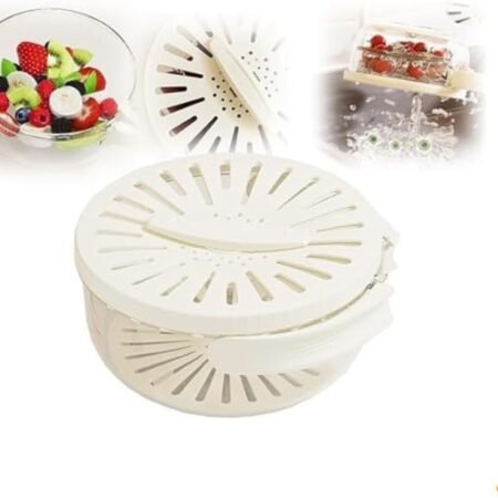 Raxoom 2-In-1 Draining and Preservation Basket, Fruit Washing Bowl with Strainer | Multifunctional Fruit and Vegetable Washing Bowl with Handle, Cuzy Kitchen Drain Basket (White)