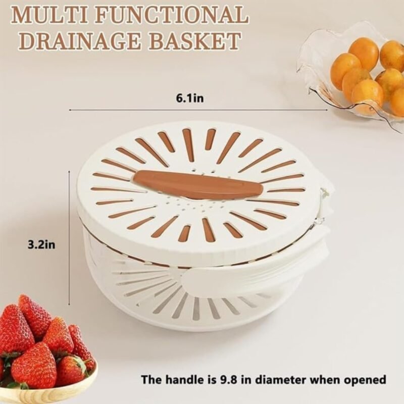 Raxoom 2-In-1 Draining and Preservation Basket, Fruit Washing Bowl with Strainer | Multifunctional Fruit and Vegetable Washing Bowl with Handle, Cuzy Kitchen Drain Basket (White) - Image 2