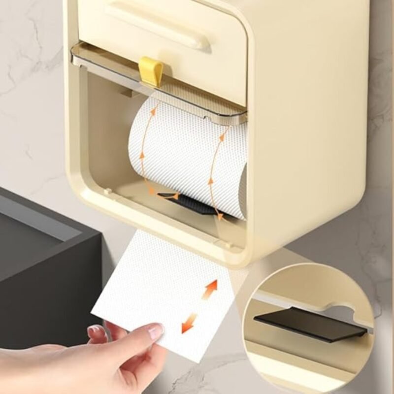 RAXOOM tissue box, Modern Tissue box holder, Wall-Mounted tissue box cover, Waterproof tissue roll organizer, Space-Saving Large Self Adhesive storage box for bathroom home living room toilet - Image 6