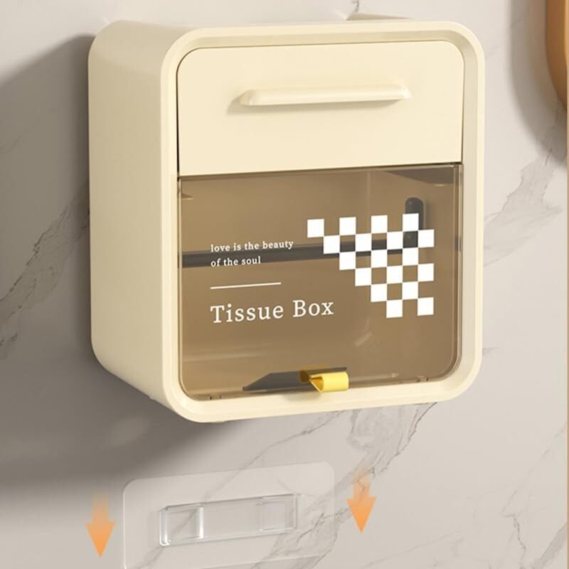 RAXOOM tissue box, Modern Tissue box holder, Wall-Mounted tissue box cover, Waterproof tissue roll organizer, Space-Saving Large Self Adhesive storage box for bathroom home living room toilet - Image 2