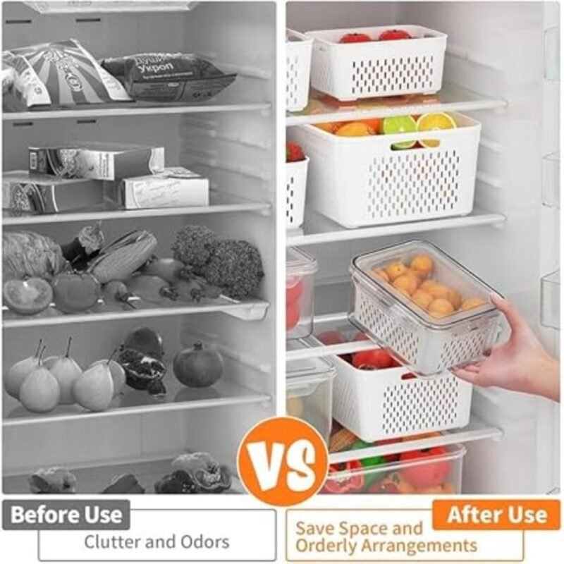 Raxoom 5Pcs Plastic Fridge Organizers and Storage Food Container To Keep Fruits Vehetables Berry Lettuce Salad Fresh | Leak-proof Airtight Food Storage Containers with Lids with Colanders, BPA-Free - Image 6